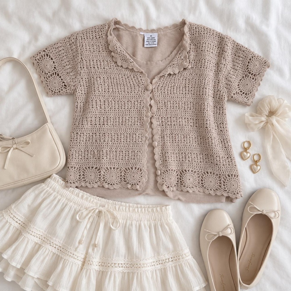 Cream Crochet Cardigan